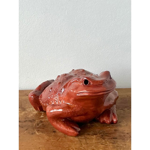 Late 20th Century Vintage Boho Monumental Glazed Ceramic Frog For Sale - Image 5 of 12