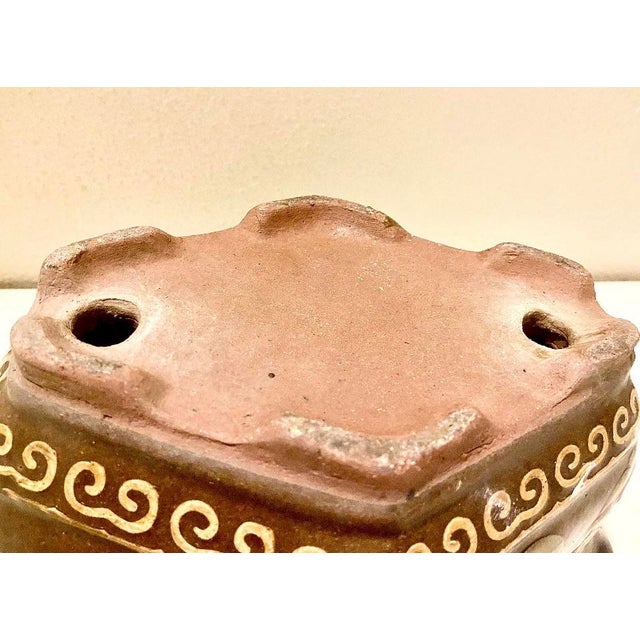 Goldenrod Mid-20th Century Yixing Zisha Pottery, Chinese Hexagonal, Glazed, Terracotta Planter For Sale - Image 8 of 9