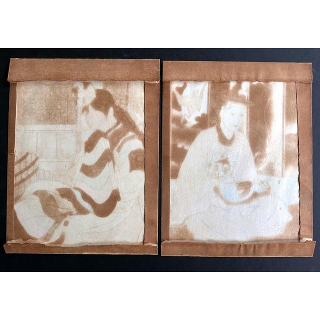 Paper Pair Japanese Woodblock Prints La Mariee and Le Marie by Paul Jacoulet For Sale - Image 7 of 18
