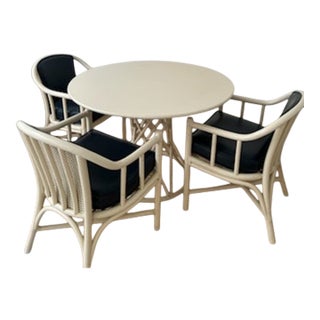 McGuire White Round Table and Chairs For Sale