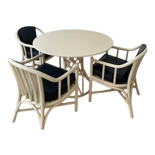 McGuire White Round Table and Chairs For Sale