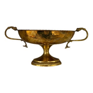 Vintage Mid 20th Century French Brass Compote With Koi Fish Handles For Sale