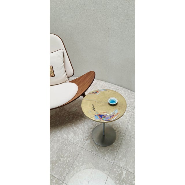 Postmodern Carlo Malnati Post-Modern Italian Gold Painterly Side Drink Table 80s 90s For Sale - Image 3 of 10
