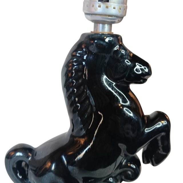 Vintage Rearing Stallion Horse Table Lamp Black Ceramic Equestrian Mid-Century Modern For Sale - Image 13 of 18