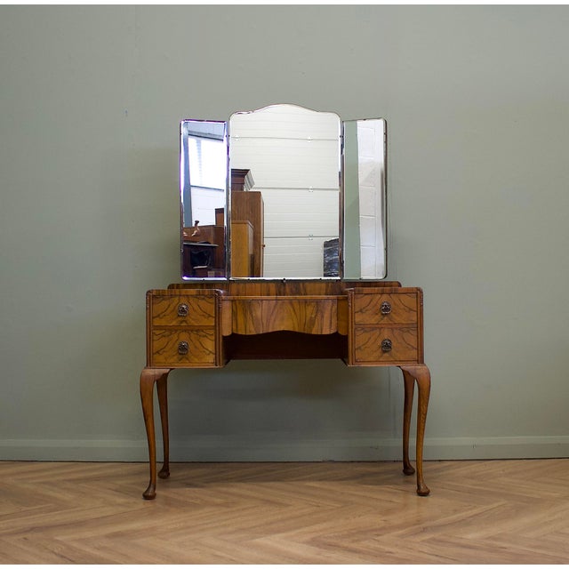 Art Deco Walnut and Walnut Veneer Dressing Table, 1930s For Sale - Image 3 of 12