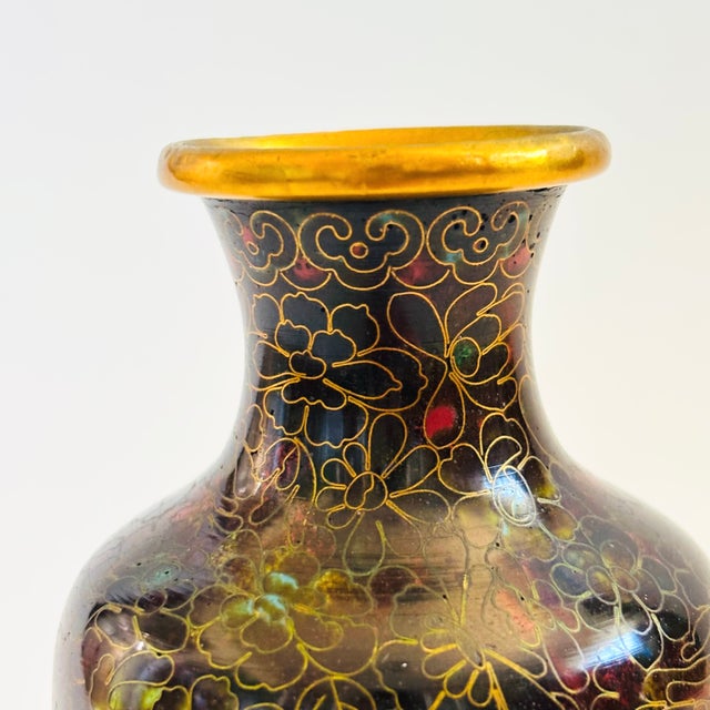 Traditional Cloisonne Brass Vase For Sale - Image 3 of 9