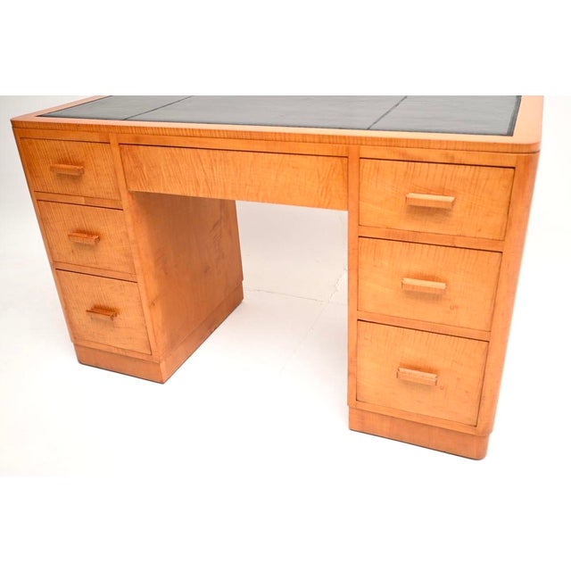 Art Deco Satin Birch Leather Top Pedestal Desk, 1930 For Sale - Image 10 of 11