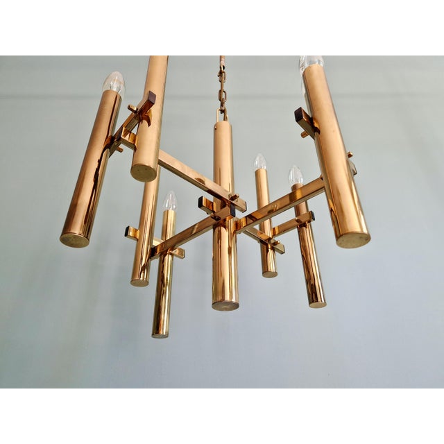 Gaetano Sciolari Geometric Brass Chandelier by Gaetano Sciolari for Massive, 1970s For Sale - Image 4 of 14