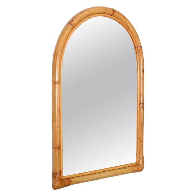 Mid-Century Arch Mirror with Double Bamboo Frame and Rattan Wicker, Italy, 1970s For Sale - Image 13 of 13