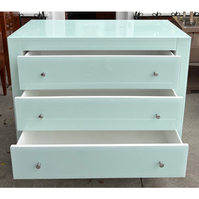 Modern Designer Blue Glass Chest of Drawers Commode Nightstand For Sale - Image 4 of 7