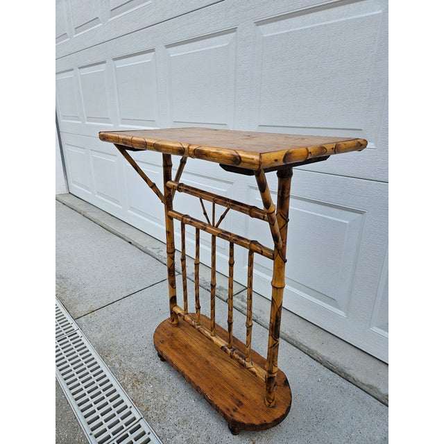 Brown Burnt Bamboo and Wood Side Table For Sale - Image 8 of 17
