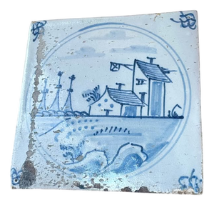 Antique Hand Painted Blue and White Tile from Delft, 1770