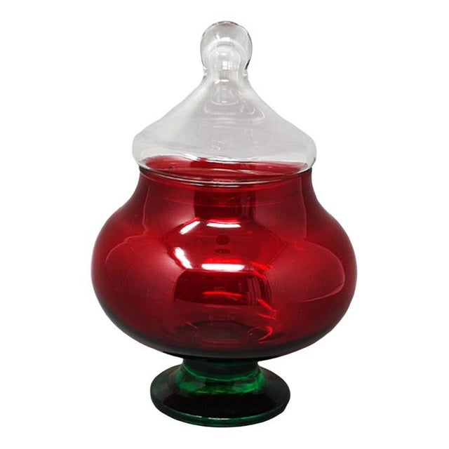 Italian Red and Green Jar in Empoli Glass from Rossini, 1960s For Sale - Image 6 of 6