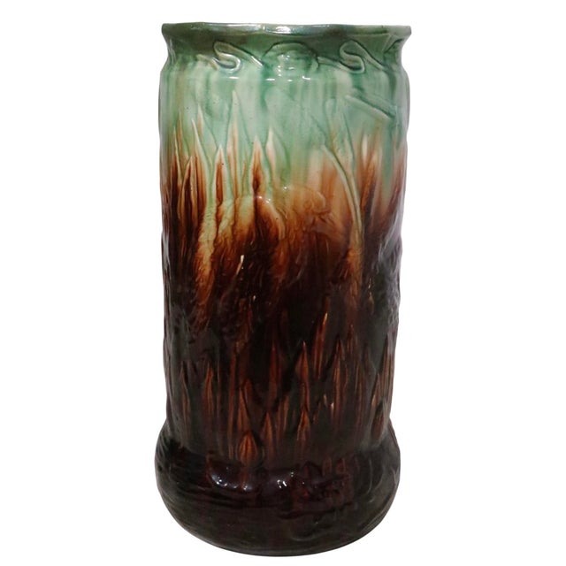 Ceramic Antique Majolica Umbrella Cane Stand Possibly Weller or Roseville For Sale - Image 7 of 15