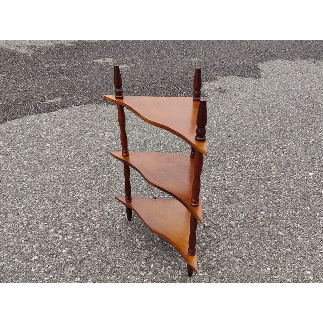 Brown Late 20th Century Vintage Wood Corner Shelf or Trinket Display For Sale - Image 8 of 9