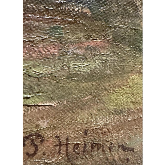 Beige Paul Heimen, Rest in the Woods, Forest Landscape, Farmers, Campfire, Oil Painting on Canvas For Sale - Image 8 of 13