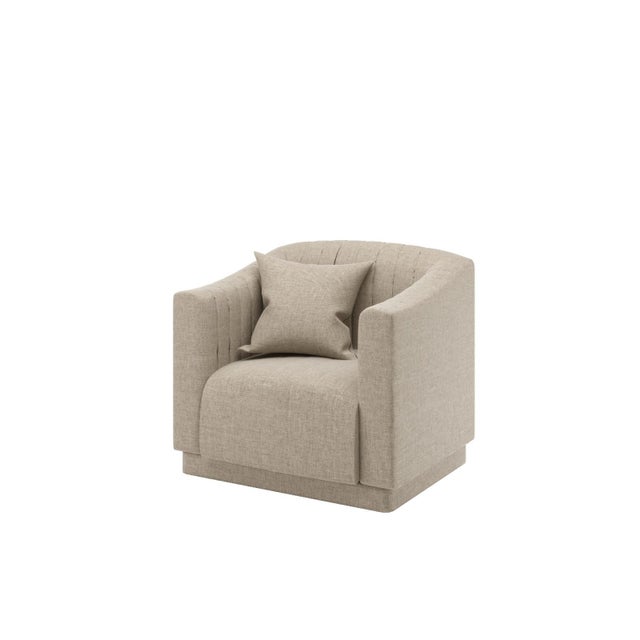Modern Armchair with White Linen Uphostery For Sale - Image 4 of 4