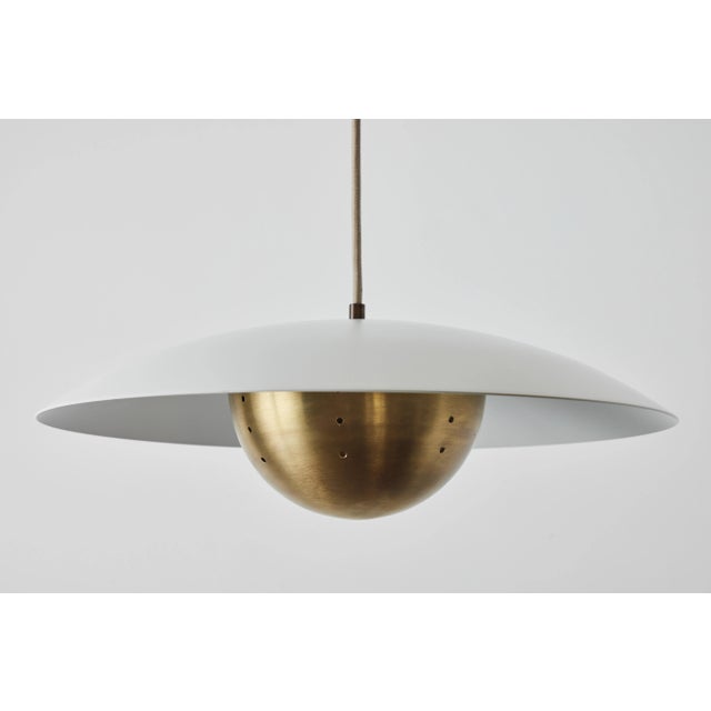 Gabi' Perforated Brass Dome & White Painted Metal Pendant by Alvaro Benitez For Sale In Los Angeles - Image 6 of 13