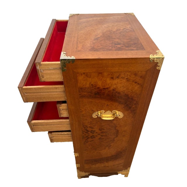 Vintage Korean Elm Burl Brass Bound Bandaji Scholars Chest Wedding Cabinet Felt For Sale - Image 4 of 11