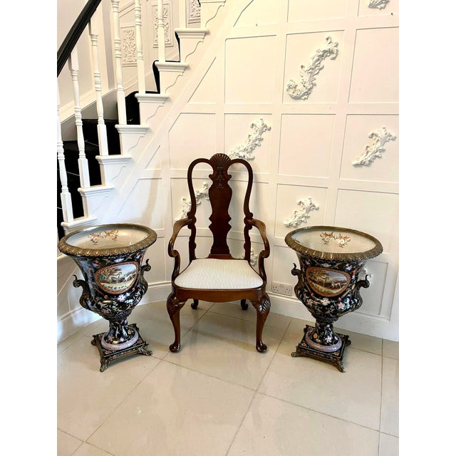 Antique French Porcelain and Brass Mounted Jardinière Urns, 1880, Set of 2 For Sale - Image 6 of 17