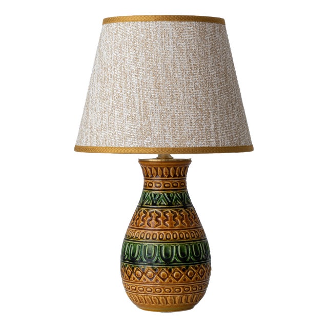Mustard and Green Ceramic Table Lamp from Bay Keramik, West Germany, 1960s For Sale