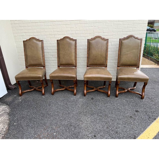 Vintage Minton Spidell Dauphine French Style High Back Olive Leather Dining Chairs. Set of 8 For Sale - Image 18 of 18