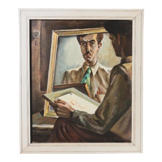 1940's Self Portrait Oil Painting For Sale