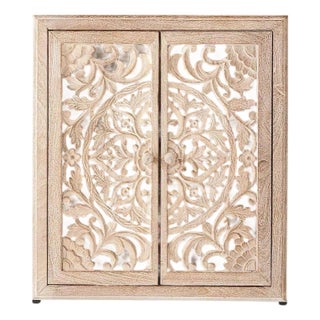 Handcarved Lombok Double Bath Cabinet Carving White-Washed Furniture For Sale