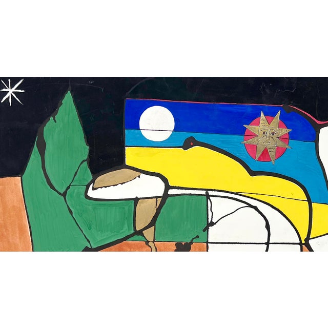 Modernist abstract "Manan du Terre" by LT Milton 1987 Abstract landscape on paper by Milton (American, 20th century)....