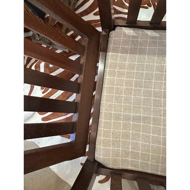 Arts & Crafts Morris Style Club Chairs With Grey Flannel Plaid -a Pair For Sale - Image 9 of 11