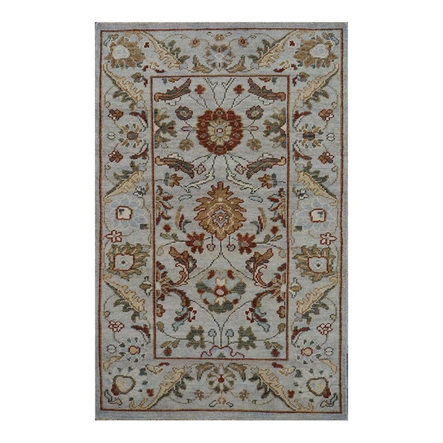 Afghan Sultanabad Wool 3x5 Light Blue, Ivory, Grey & Olive Handmade Area Rug #1143659 For Sale