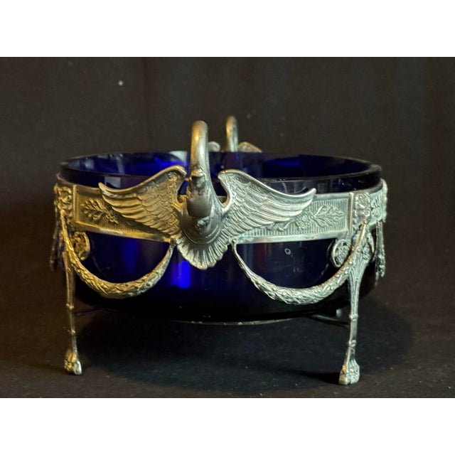 Metal 19thC European Louis XVI Silver Blue Jardiniere Bowl For Sale - Image 7 of 18