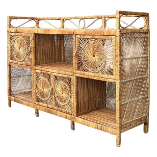 Vintage Woven Rattan Starburst Credenza For Sale