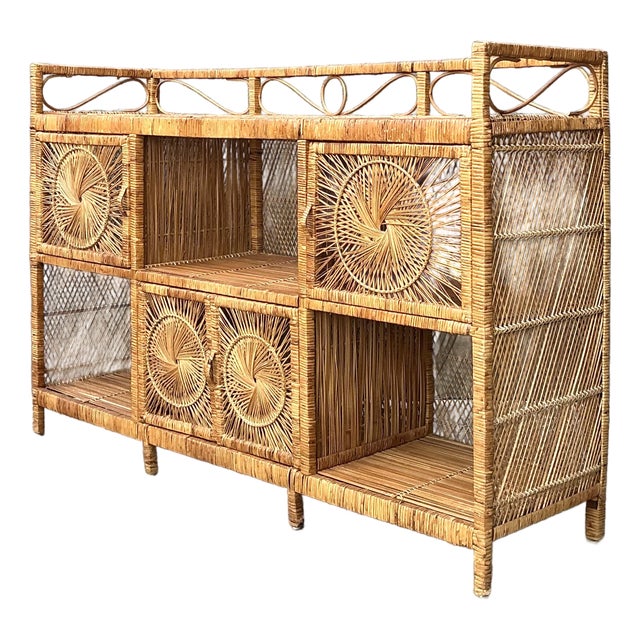 Vintage Woven Rattan Starburst Credenza For Sale