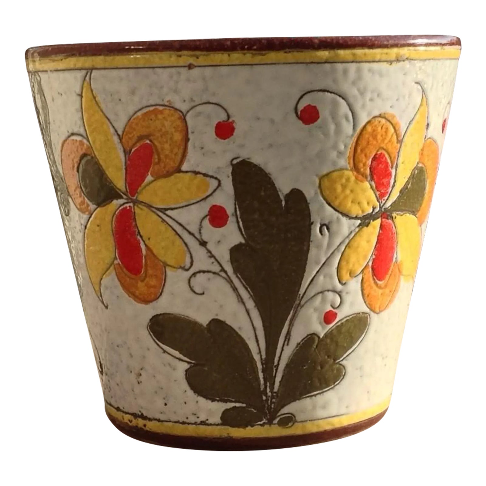 1960s Italy Fat Lava Floral Cachepot Planter | Chairish