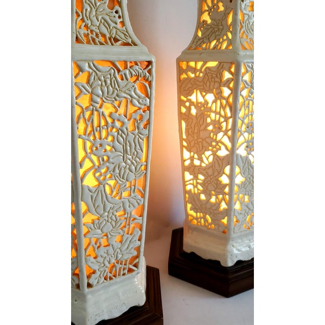 Lamps - Huge Reticulated Blanc De Chine Pair - Restored For Sale - Image 10 of 16