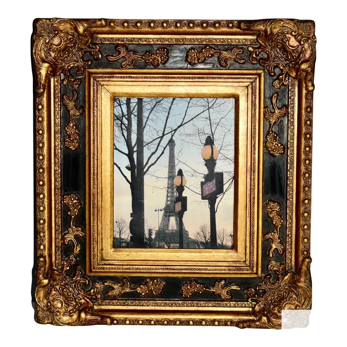 Vtg. Parisian Scene Print in Ornate Black & Gold Rocco Style Frame ...