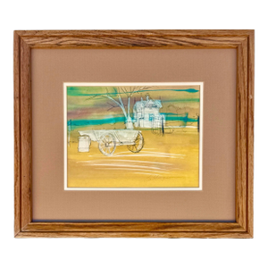Vintage Leo Thompson Watercolor Painting of Rural Landscape, Signed & Framed Americana Art