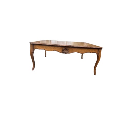 French Provincial Vintage Trouvaille French Provincial Coffee Table | Cabriole Legs | 42” Square For Sale - Image 3 of 5