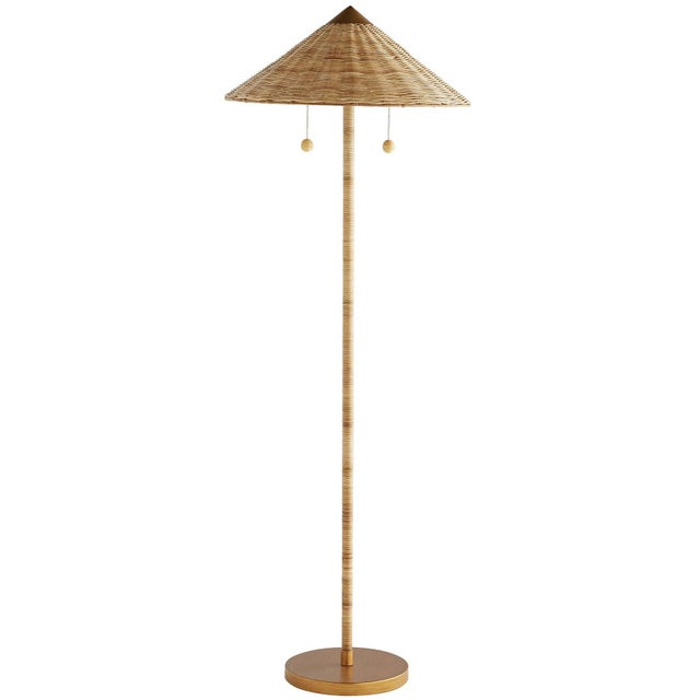 Paavo Tynell Mid-Century Modern 1935 Paavo Tynell Model 9602 Brass and Rattan Floor Lamp With Canvas Shade For Sale - Image 4 of 16