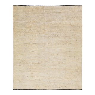 Room Size Modern Gabbeh Style Beige Wool Rug With Solid Motif For Sale