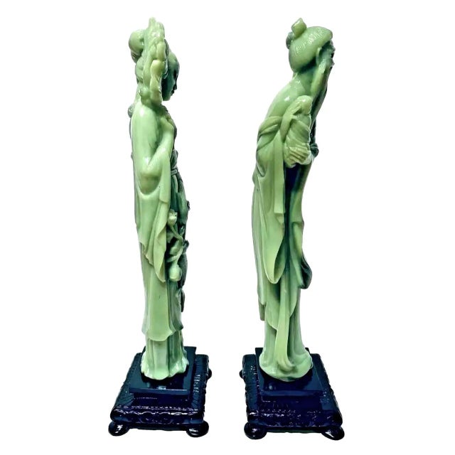 Jade Vintage 1960s Gino Ruggeri for Wony, Italy Faux Green Jade Japanese Couple Sculpture Figurines - Set of 2 For Sale - Image 8 of 11