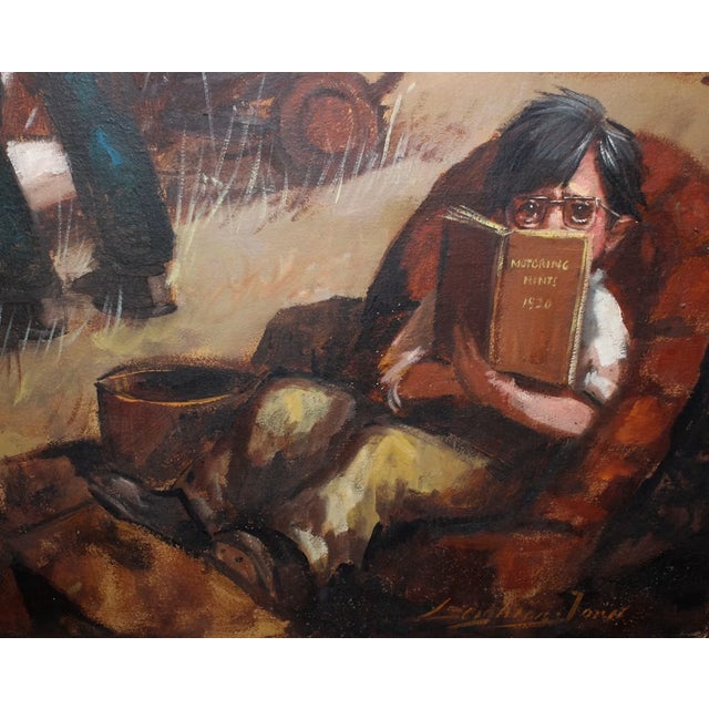 Impressionist 1960s Barry Leighton Jones Original Oil on Canvas Signed Children Play on Old Car For Sale - Image 3 of 12