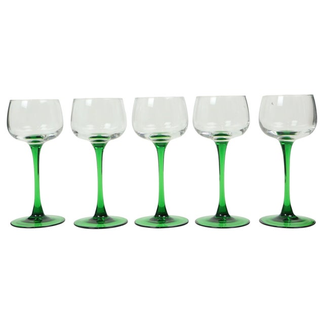 1970s Vintage Luminarc Alsace Wine Glasses with Green Base, 1970s, Set of 10 For Sale - Image 5 of 14