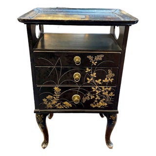 Petite Italian Black Cabinet With Hand Painted Chinoiserie Design For Sale