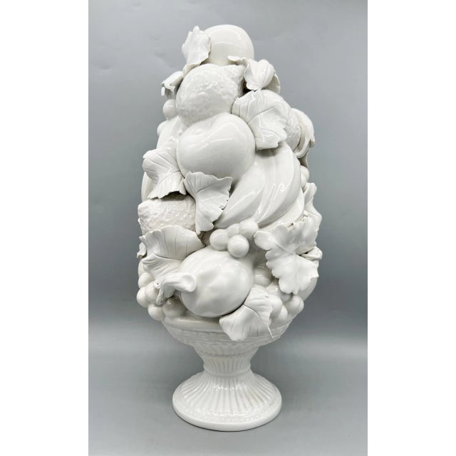French Provincial Vintage Blanc De Chine Italian White Glazed Ceramic Fruit Topiary on Pedestal – Mid-Century / Hollywood Regency / Italian Provincial For Sale - Image 3 of 15