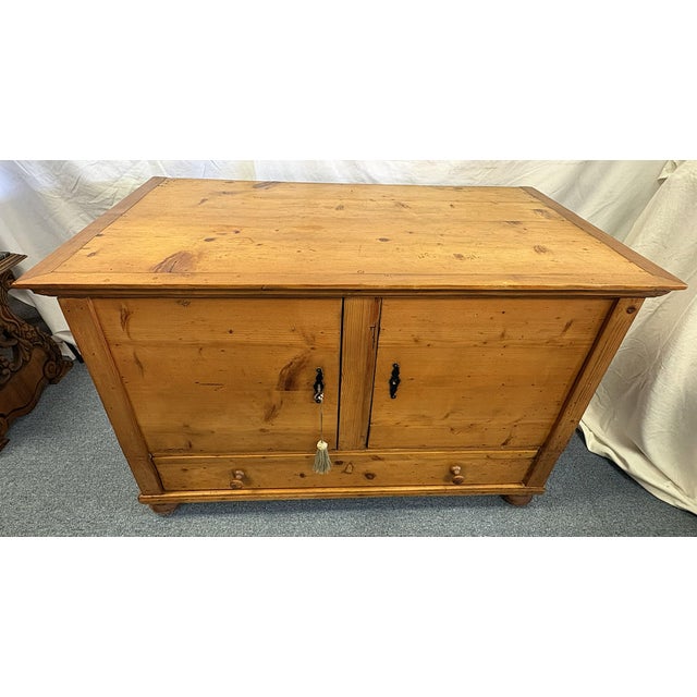 Antique Rustic Primitive Pine Two Door Cabinet With Drawer, Locks, and Key For Sale - Image 4 of 18