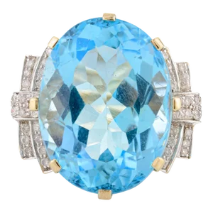 35.2 Ctw Bohemian Chic Sky Blue Topaz & Diamond Cocktail Ring Size 7