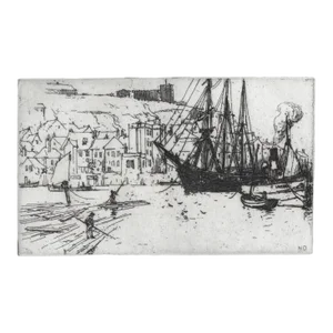 Antique Nelson Dawson English Port Nautical Etching
