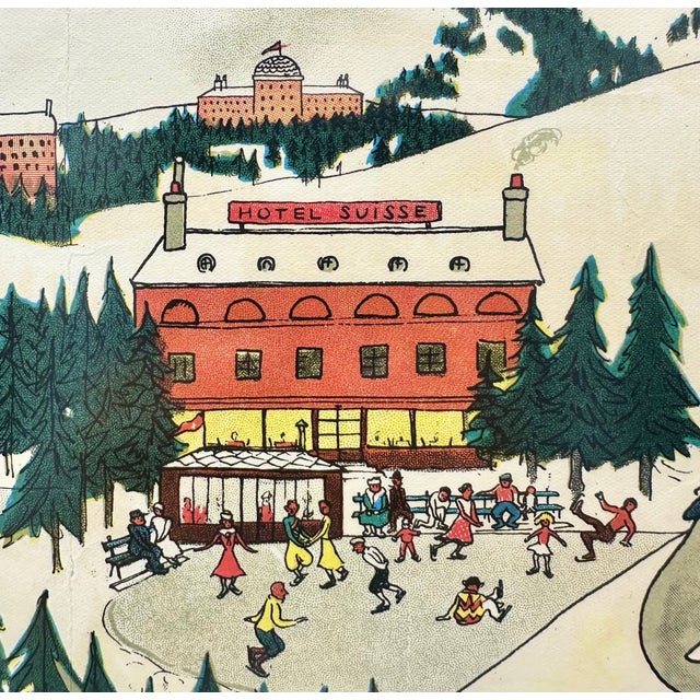 Paper Vintage Le Voyage De Babar Ski Framed Lithographic Page For Sale - Image 7 of 8